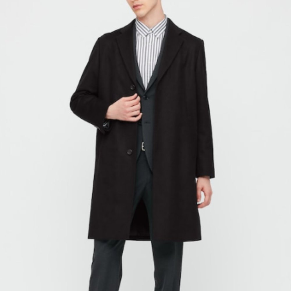 Uniqlo Black Wool Cashmere Chesterfield Coat